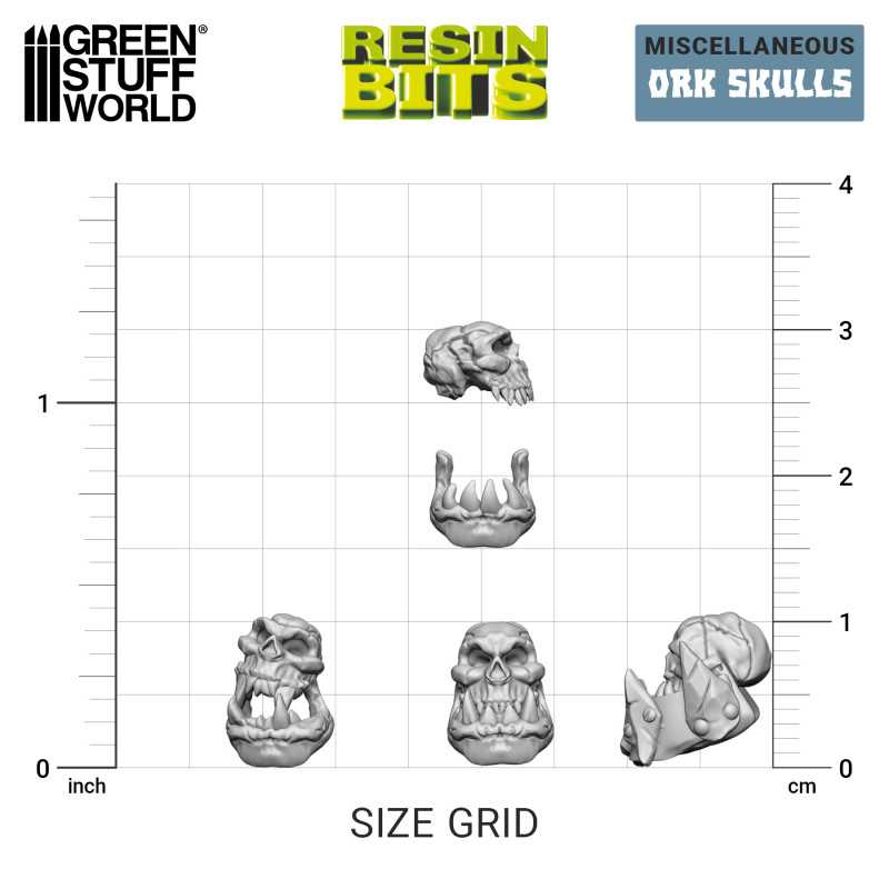 GREEN STUFF WORLD 21x Resin ORK Skulls