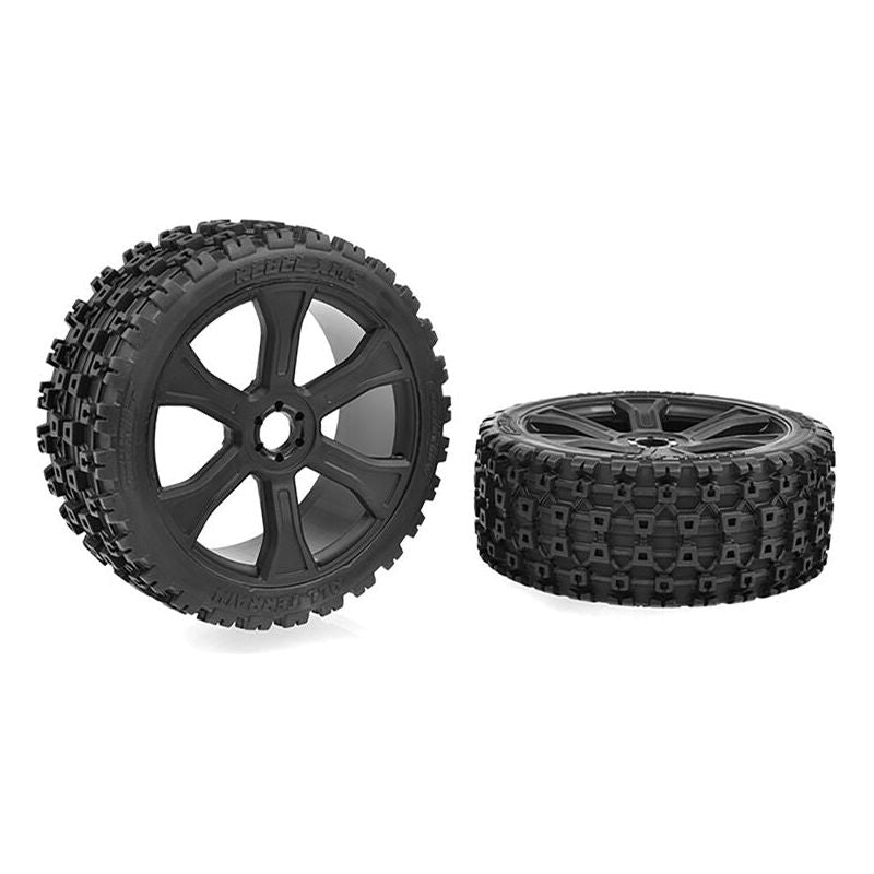 TEAM CORALLY Rebel XMS, Asuga XLR Off-Road Tyres, Low Profile Glued on Black Rims (1 Pair)