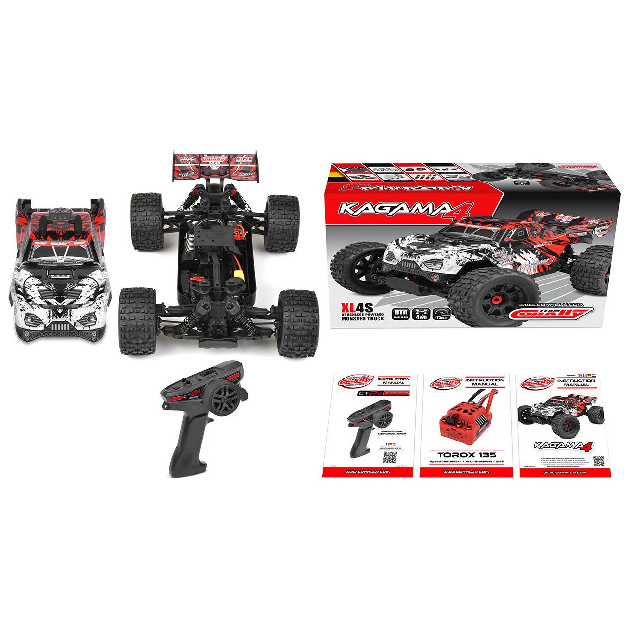 TEAM CORALLY Kagama 10 - XL4S Brushless Monster Truck - RTR - Red 3-4S - No Battery - No Charger