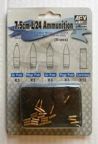 AFV Club 1/35 German 7.5cm/L24 Ammunition (Brass) Plastic Model Kit [AF35084]