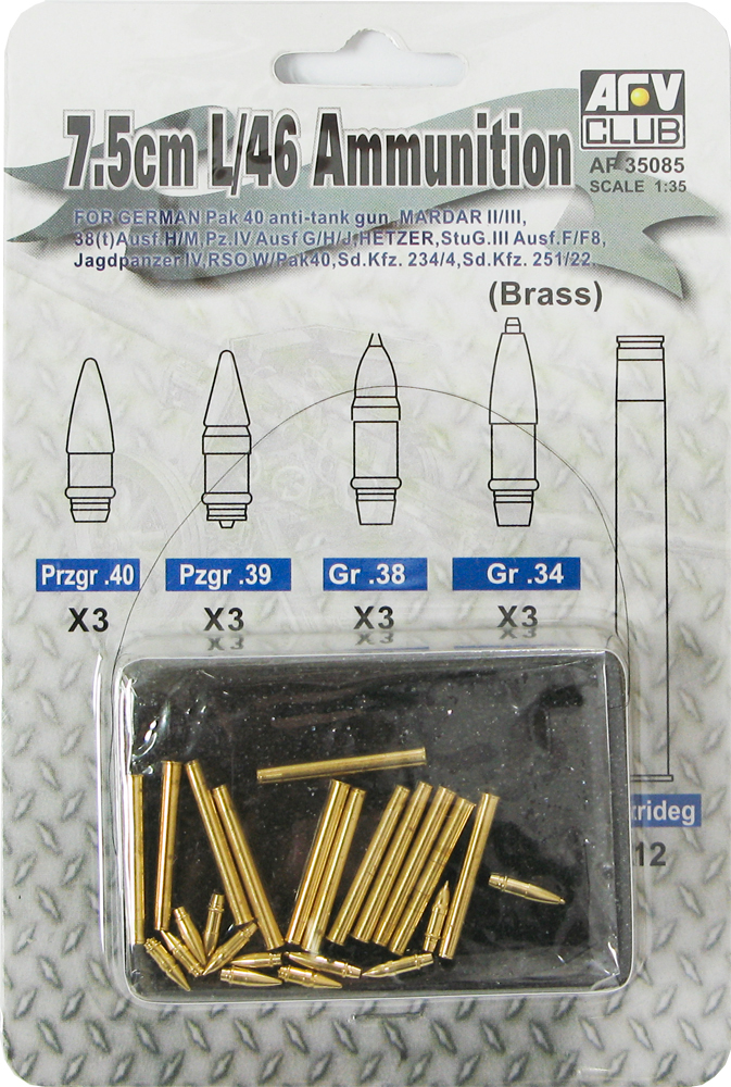 AFV Club 1/35 German 7.5cm/L46 Ammunition (Brass) Plastic Model Kit [AF35085]