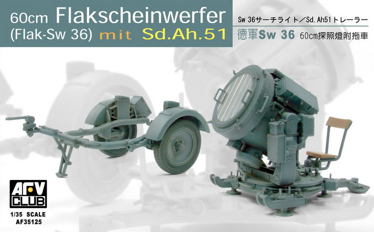 AFV Club 1/35 German SW-36 60cm Searchlight/With Sd.Ah.51 Trailer Plastic Model Kit [AF35125]