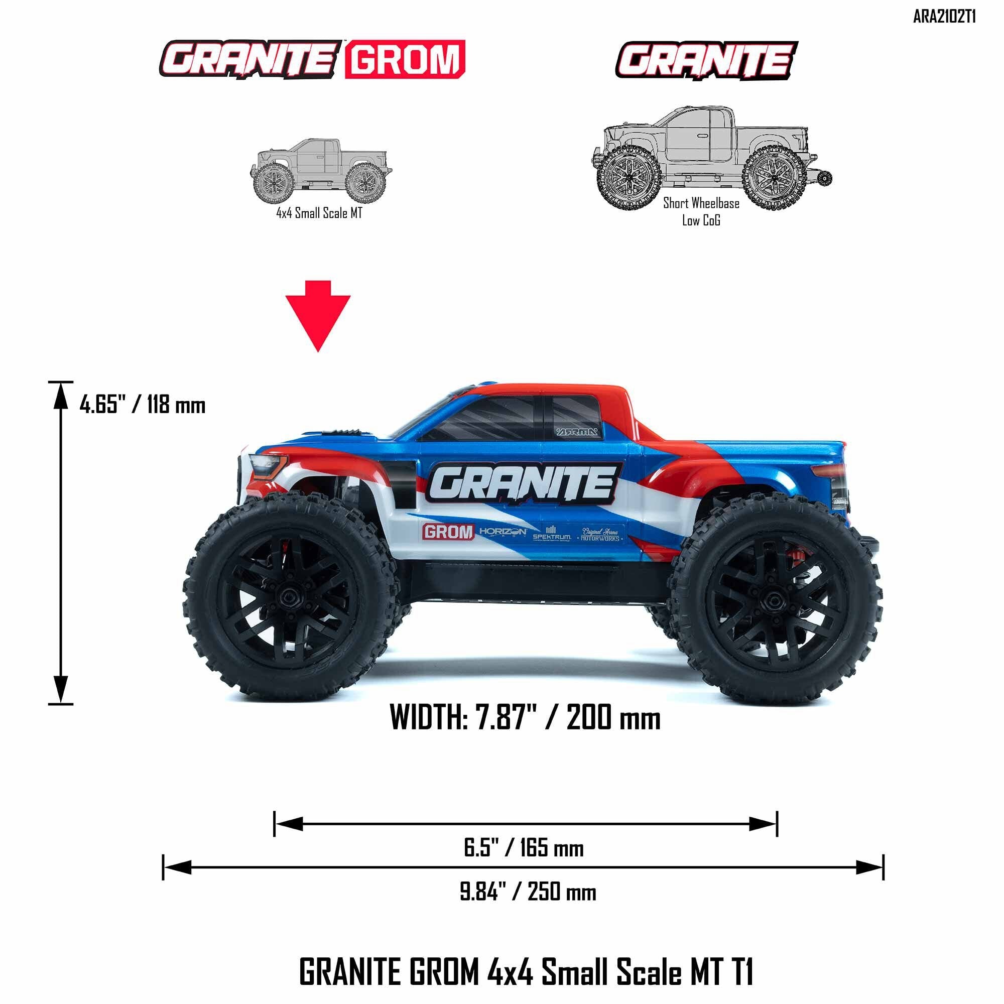 ARRMA Granite Grom 1/18 4x4 Monster Truck, RTR, Blue, ARA2102T1