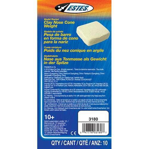 Estes Clay Nose Cone Weight (10 pk) Model Rocket Accessory