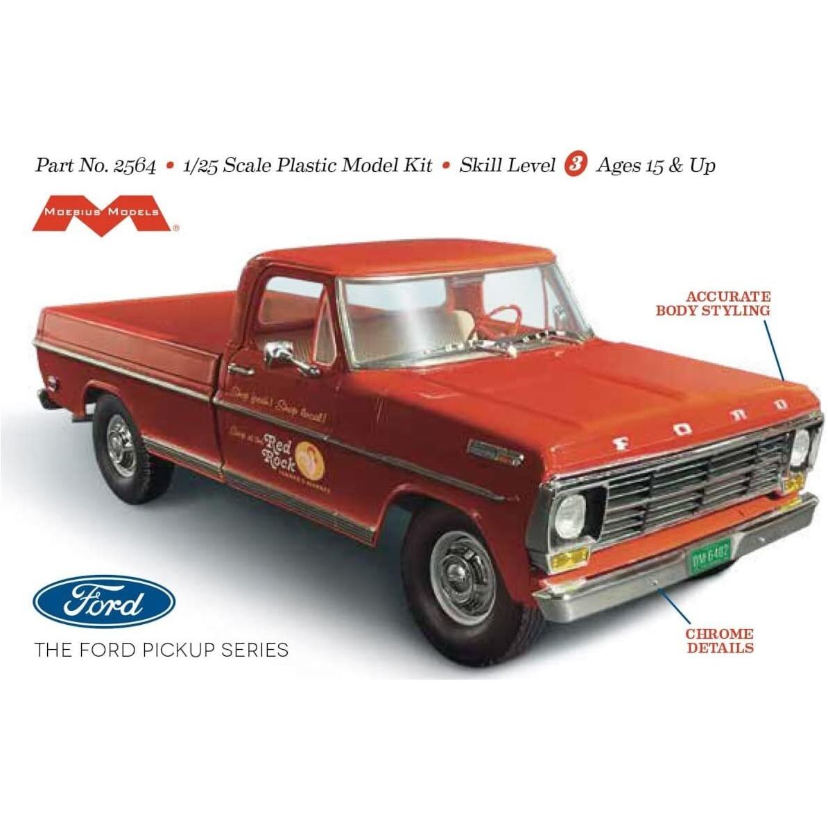 Moebius 1/25 1968 Ford F-250 Custom Cab Pickup Plastic Model Kit [2564]