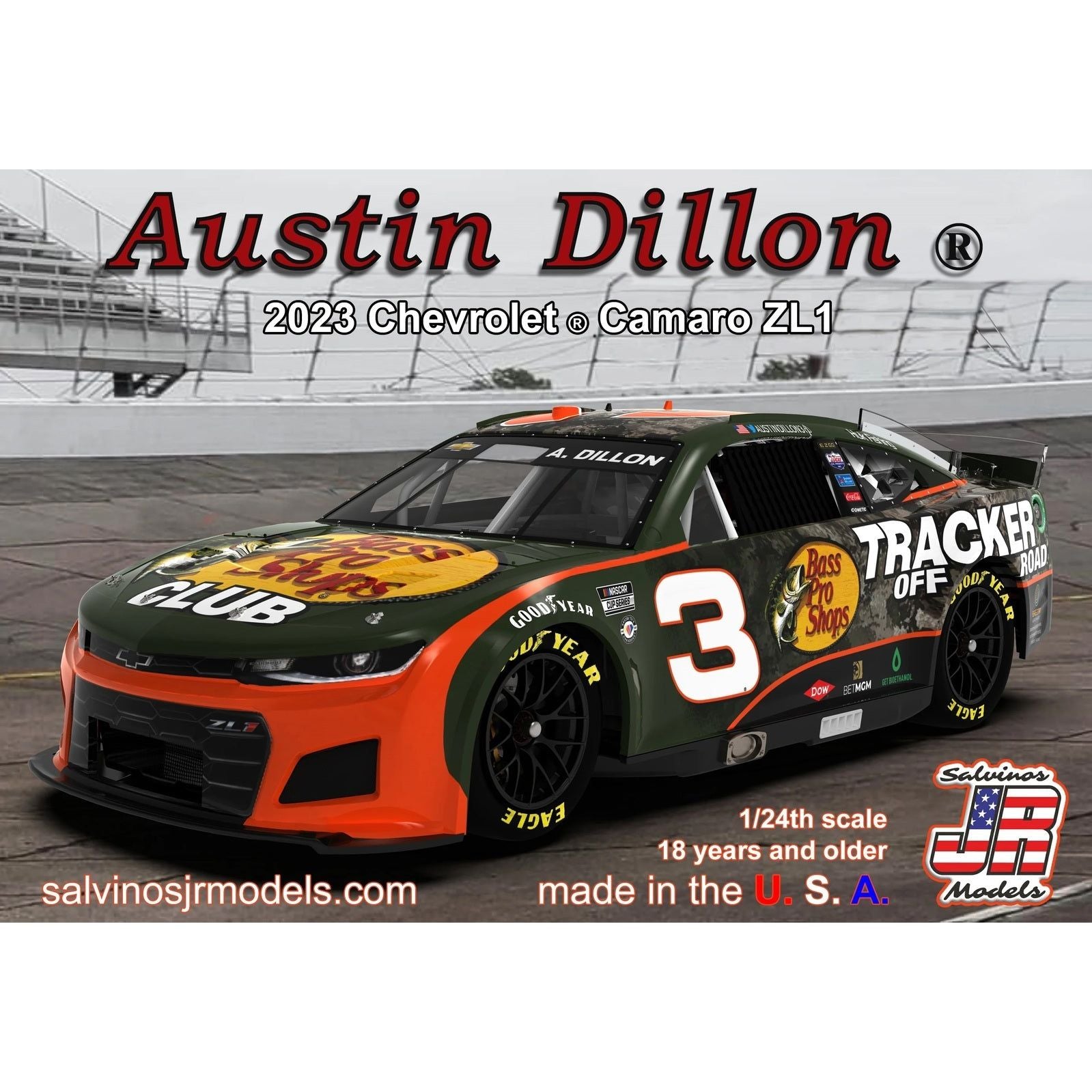 SALVINOS JR 1/24 Austin Dillon No.3 Bass Pro Shop 2023 Next Gen NASCAR Chevrolet Camaro