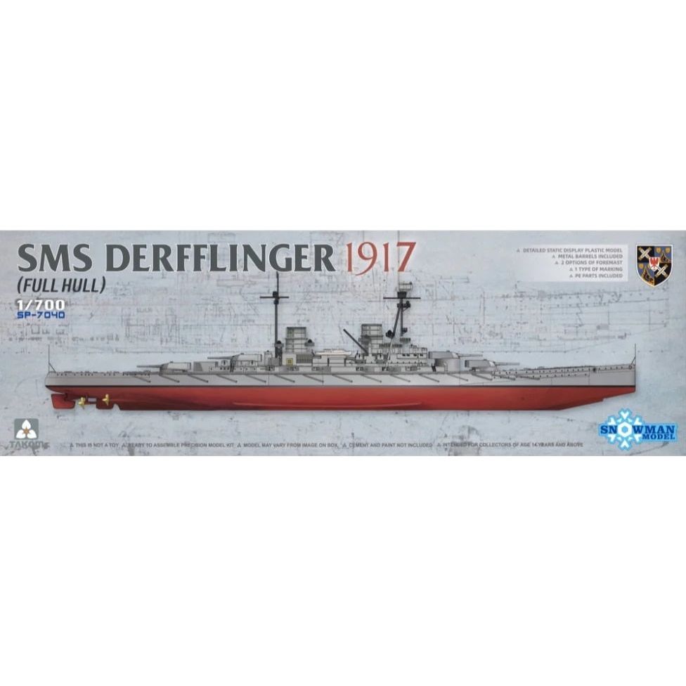 Takom 1/700 SMS Derfflinger 1917 (Full Hull) w/metal barrels (Snowman) Plastic Model Kit [SP-7040]