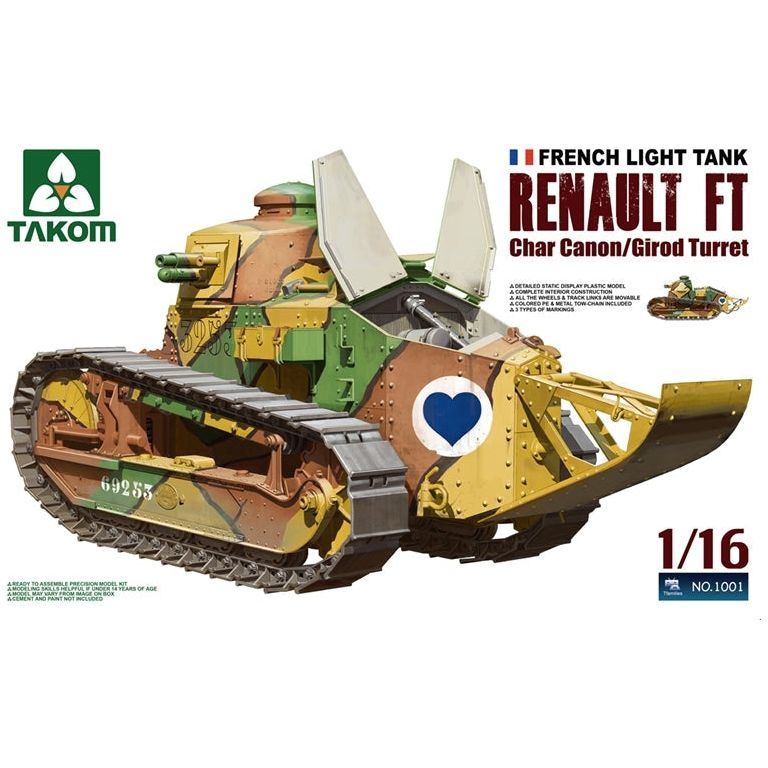 Takom 1/16 French Light Tank Renault FT char canon/Girod turret Plastic Model Kit