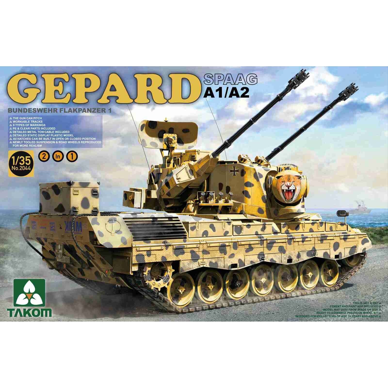 Takom 1/35 Bundeswehr Flackpanzer1 Gepard SPAAG A1/A2 2 in 1 Plastic Model Kit