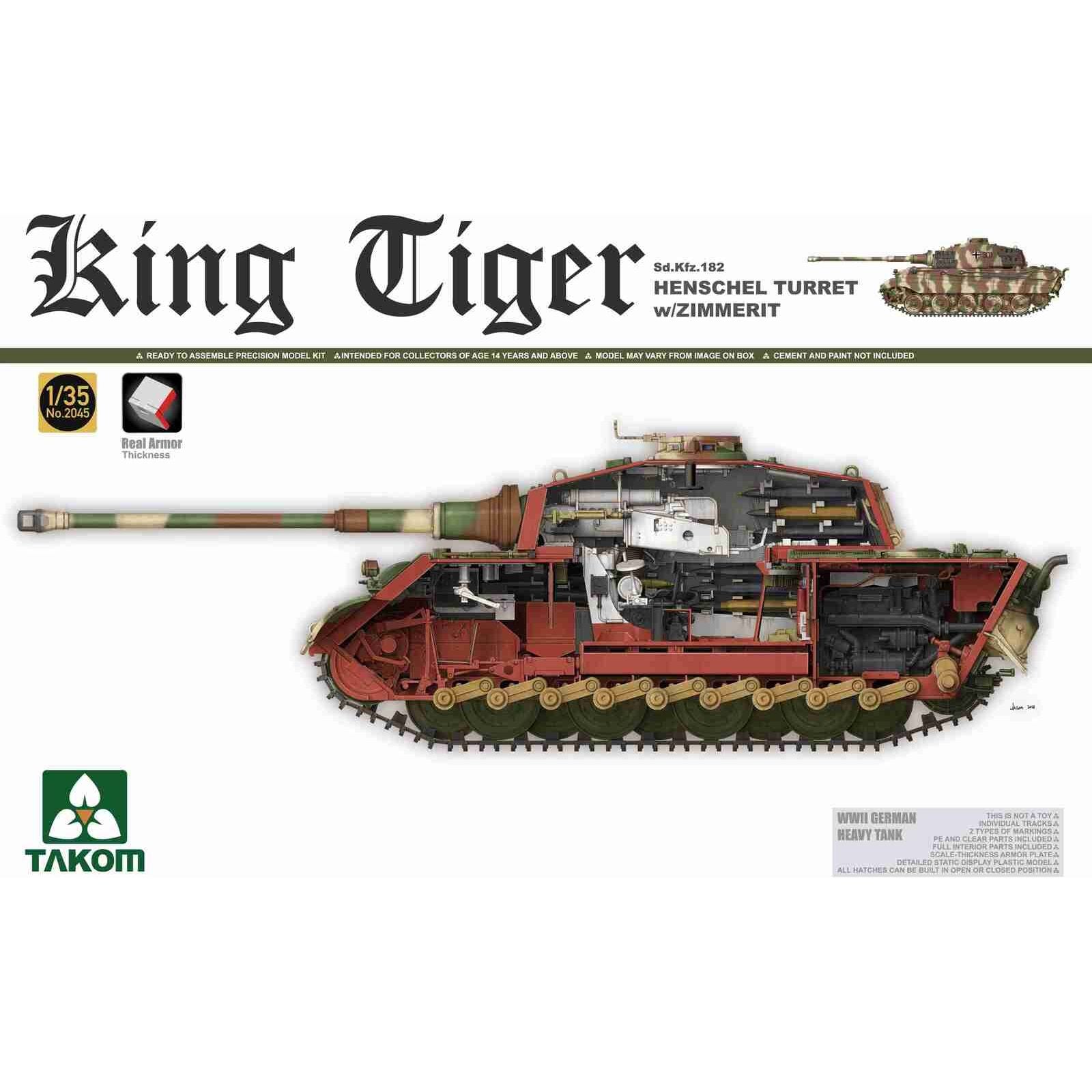 Takom 1/35 WWII German Heavy Tank Sd.Kfz.182 King Tiger Henschel Turret w/Zimmerit and interior Plastic Model Kit