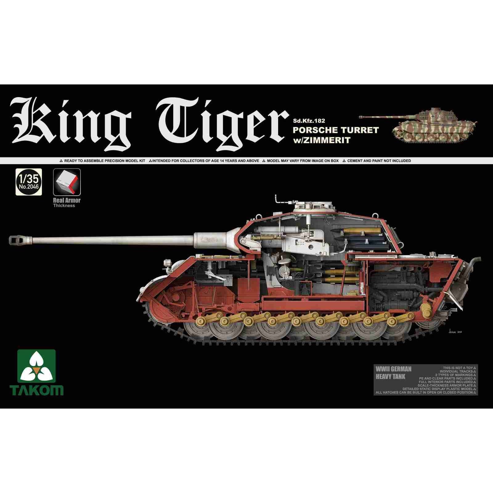 Takom 1/35 WWII German Heavy Tank Sd.Kfz.182 King Tiger Porsche Turret w/Zimmerit and interior Plastic Model Kit