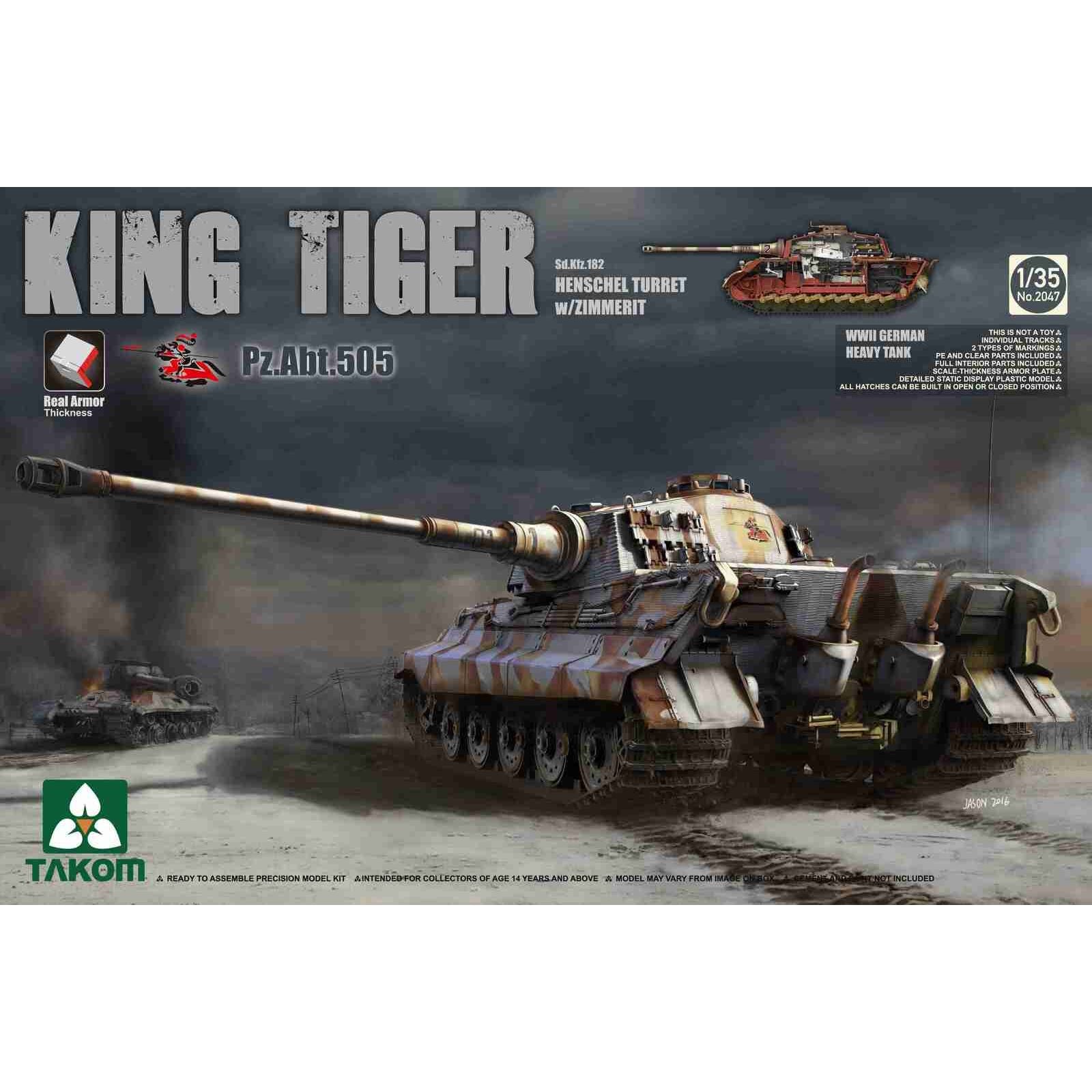 Takom 1/35 WWII German Heavy Tank Sd.Kfz.182 King Tiger Henschel Turret w/Zimmerit and interior [Pz.Abt.505 special edition] Plastic Model Kit