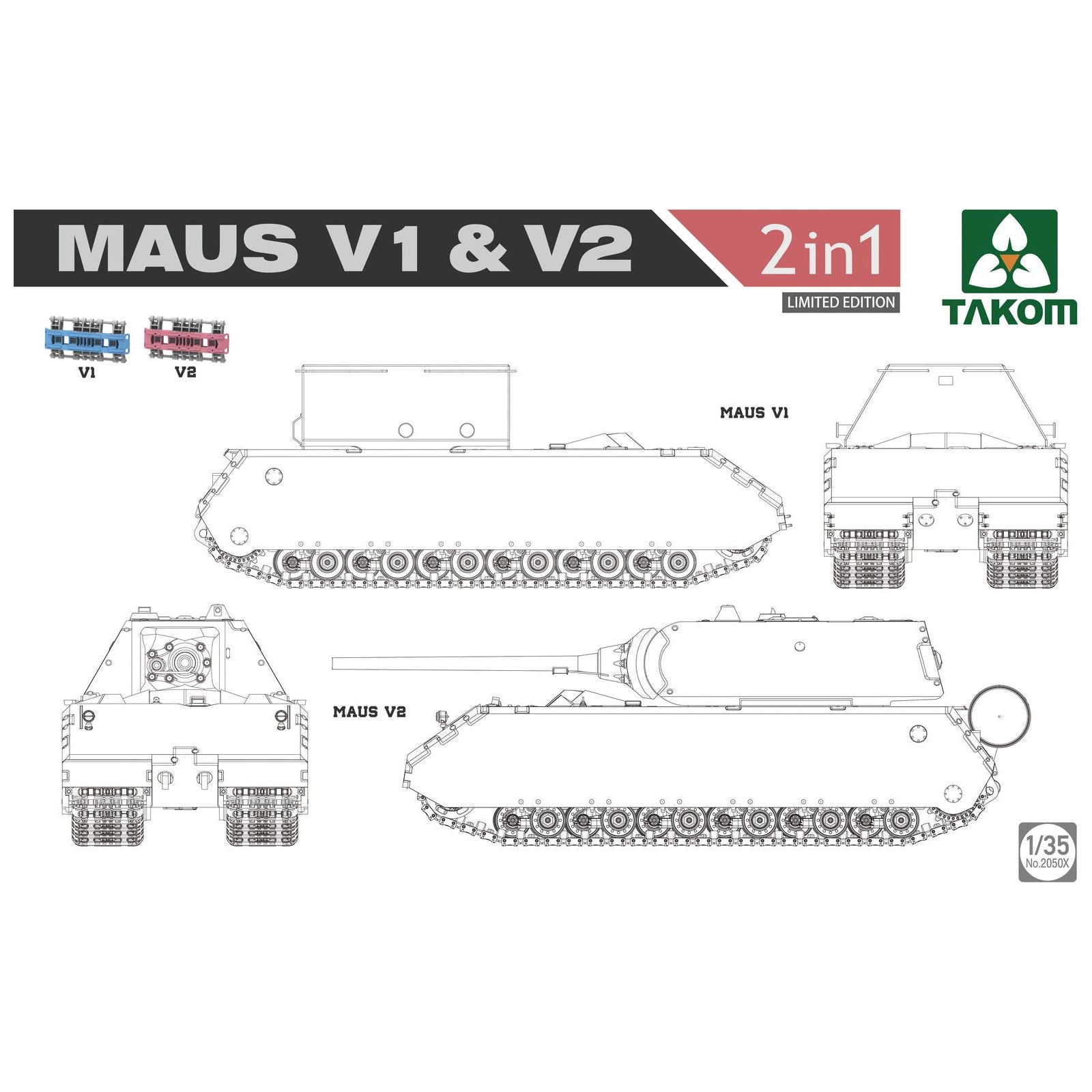 Takom 1/35 WWII Maus V1 & V2 2 in 1 (Limited Edition) Plastic Model Kit