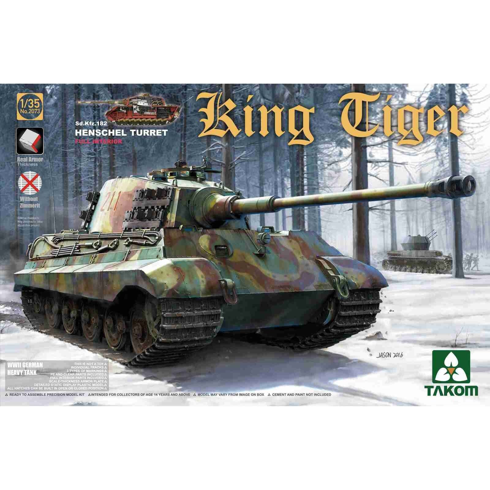 Takom 1/35 WWII German Heavy Tank Sd.Kfz.182 King Tiger Henschel Turret w/interior [without Zimmerit] Plastic Model Kit