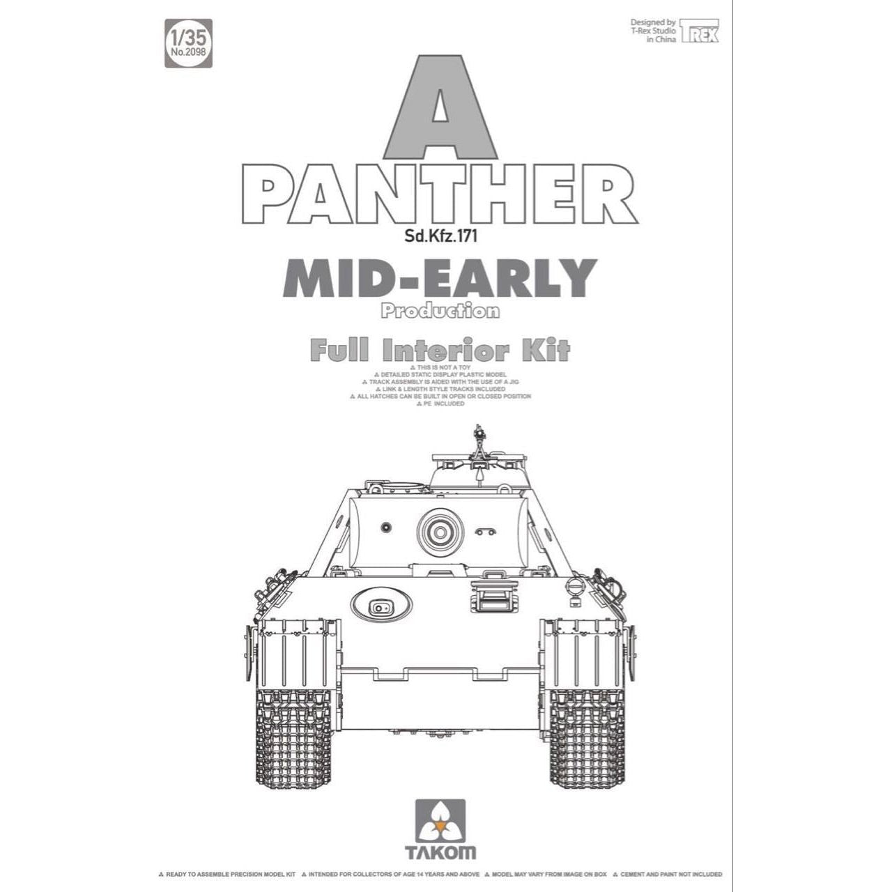 Takom 1/35 WWII German medium Tank Sd.Kfz.171 Panther A mid-early w/ full interior Plastic Kit