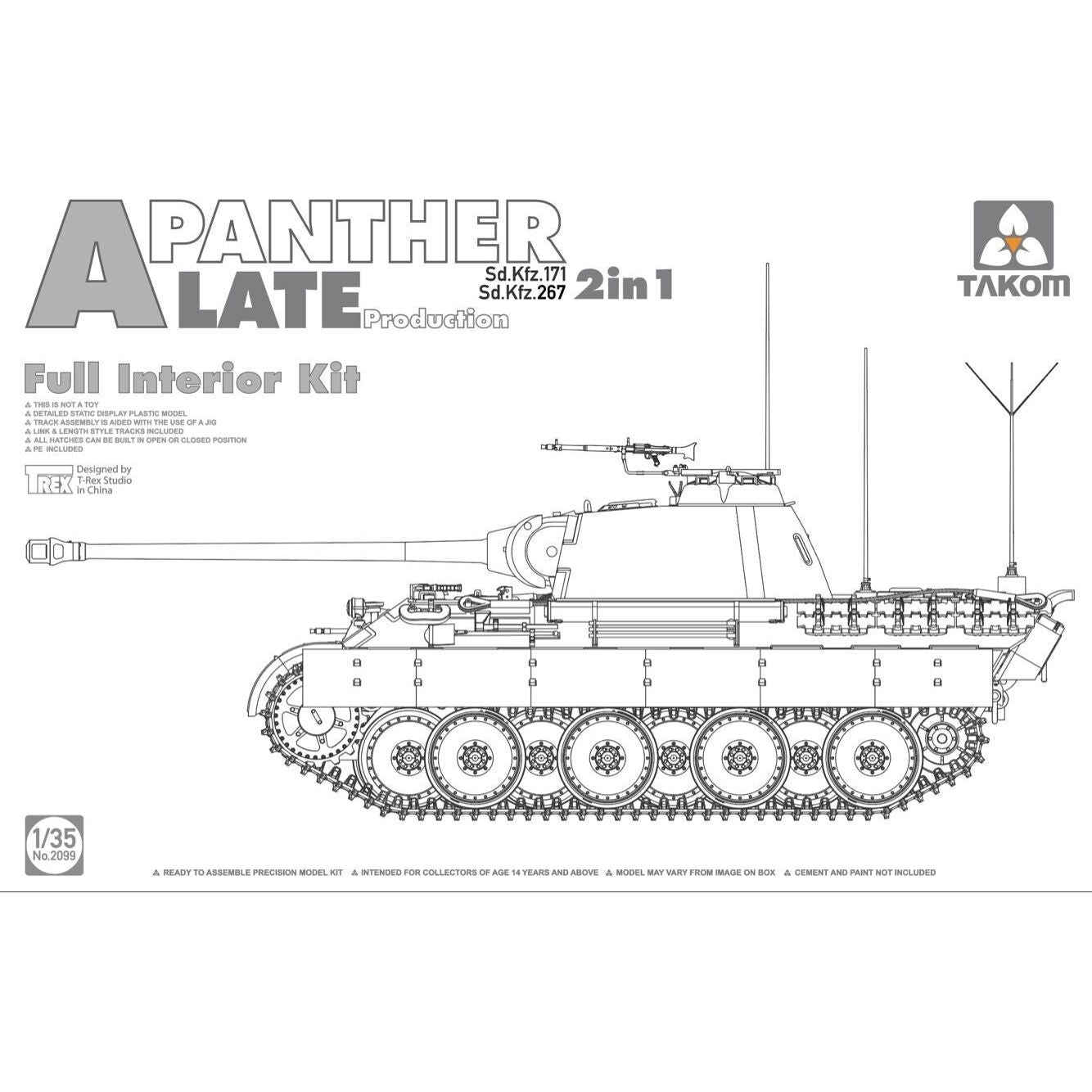 Takom 1/35 WWII German medium Tank Sd.Kfz.171/267 Panther A late production w/ full interior kit 2 in 1 Plastic Model Kit