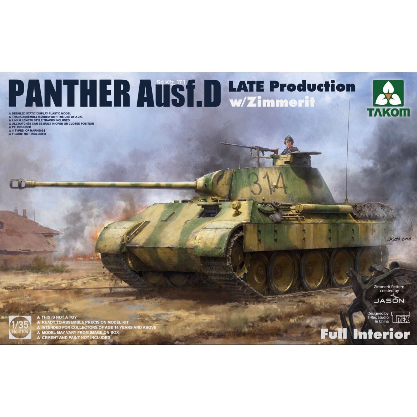 Takom 1/35 Sd.Kfz.171 Panther Ausf.D Late w/ Zimmerit/full interior Plastic Model Kit