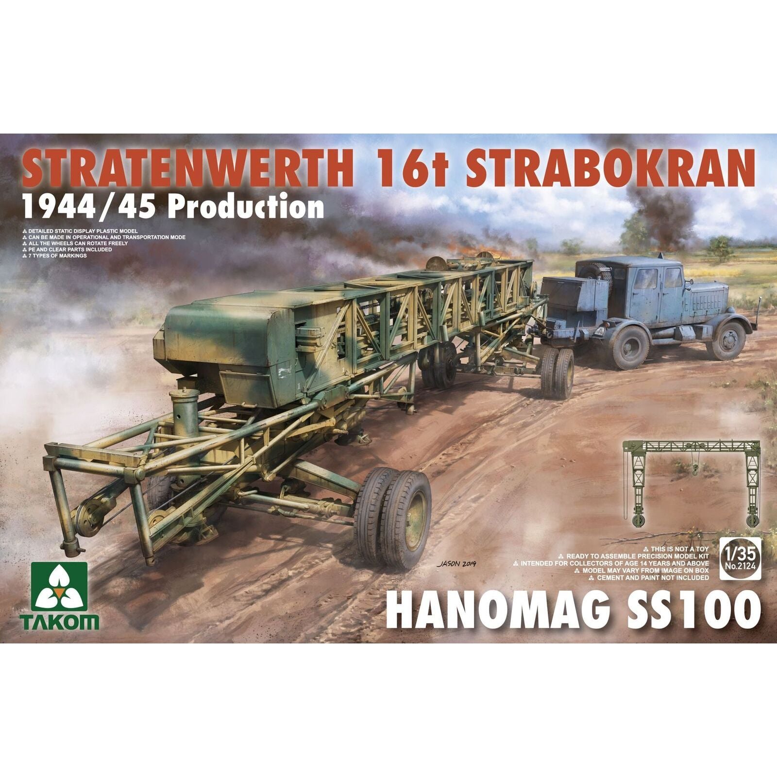 Takom 1/35 Stratenwerth 16t Strabokran 1944/45 Production & Hanomag ss100 Plastic Model Kit [2124]