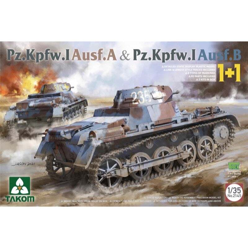 Takom 1/35 Pz.Kpfw.I Ausf.A &  Pz.Kpfw.I Ausf. B (1+1) Plastic Model Kit [2145]