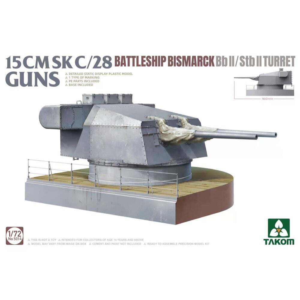 Takom 1/72 15 CMSK C/28 Battleship Bismarck BB II/STB II Turret Plastic Model Kit