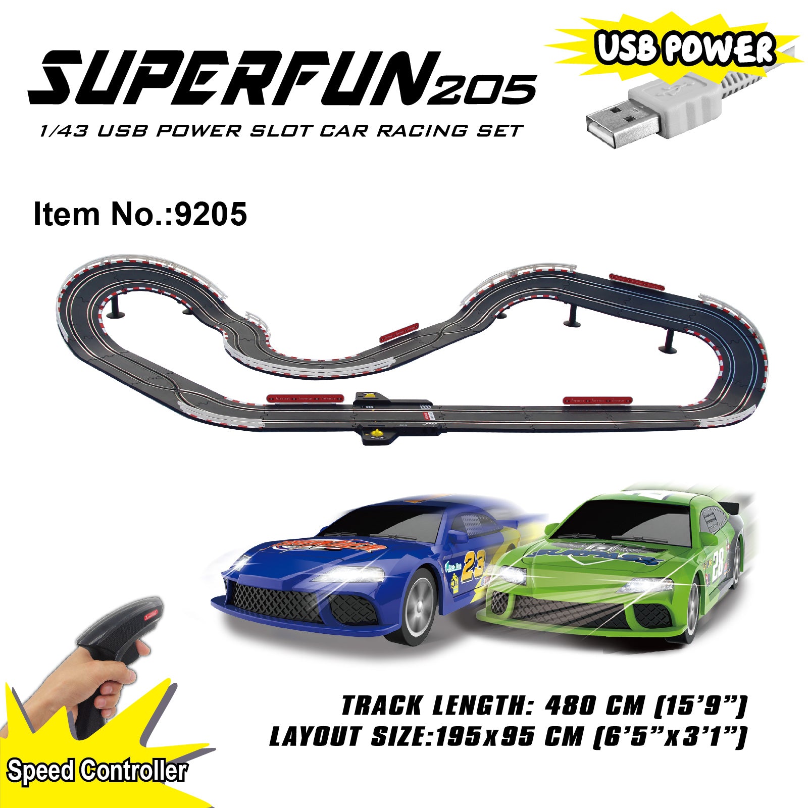 JOYSWAY SuperFun 205 USB Power Slot Car Racing Set