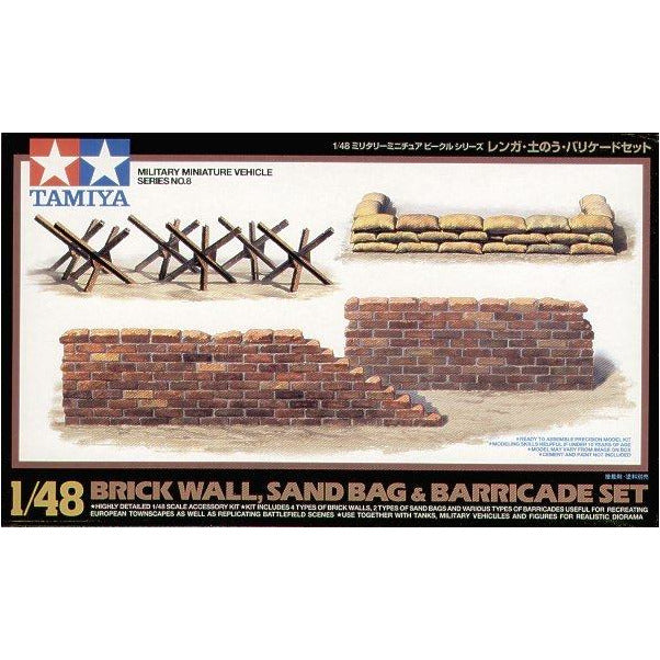 TAMIYA 1/48 Brick Wall, Sand Bag & Barricade Set