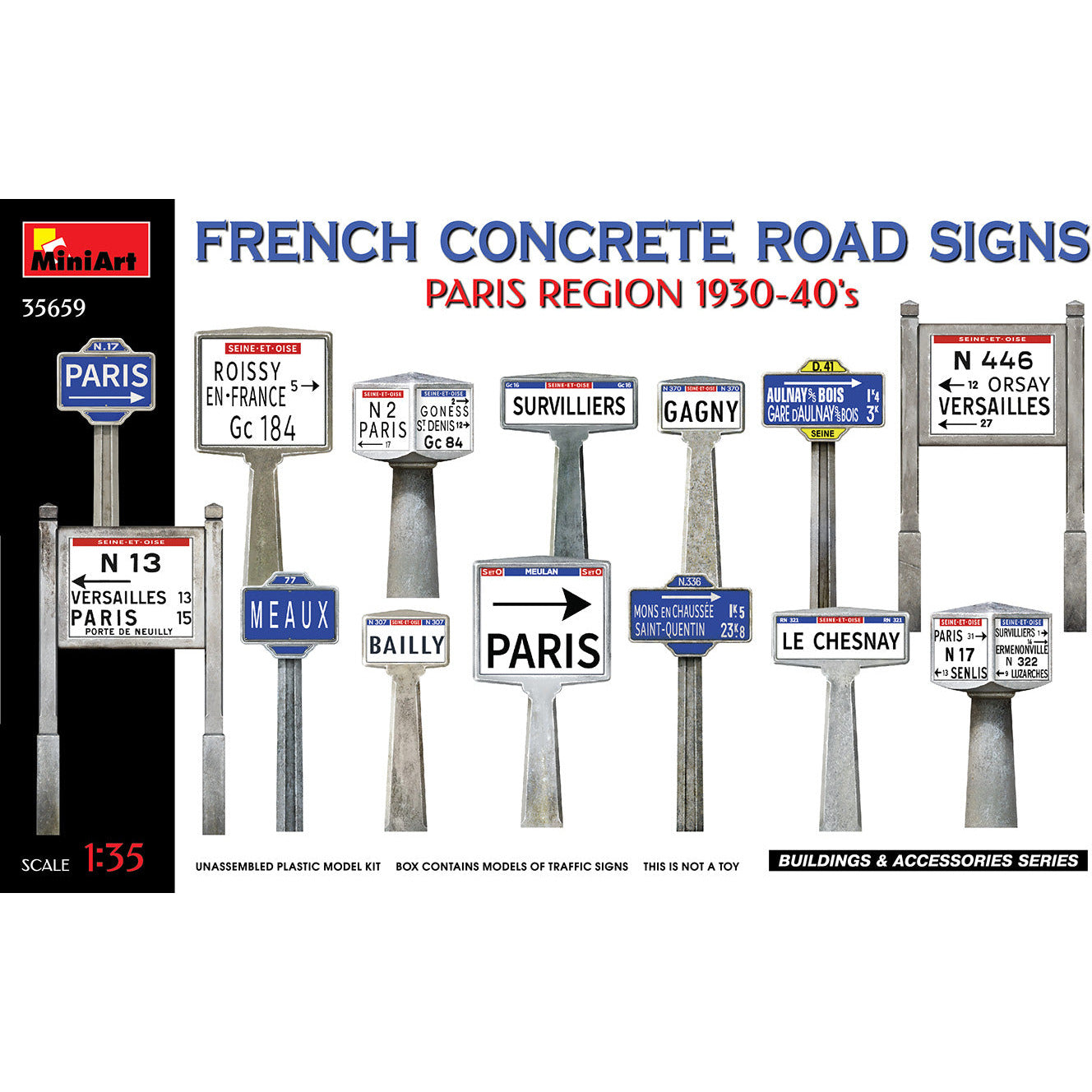 MINIART 1/35 French Concrete Road Signs. Paris Region 1930-40's