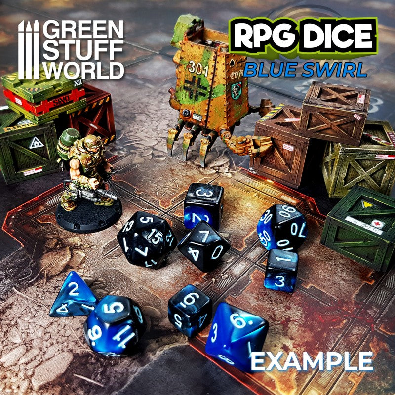 GREEN STUFF WORLD 36x D6 12mm Dice - Blue Swirl