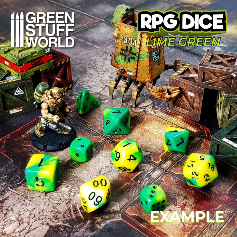 GREEN STUFF WORLD 36x D6 12mm Dice - Lime Swirl