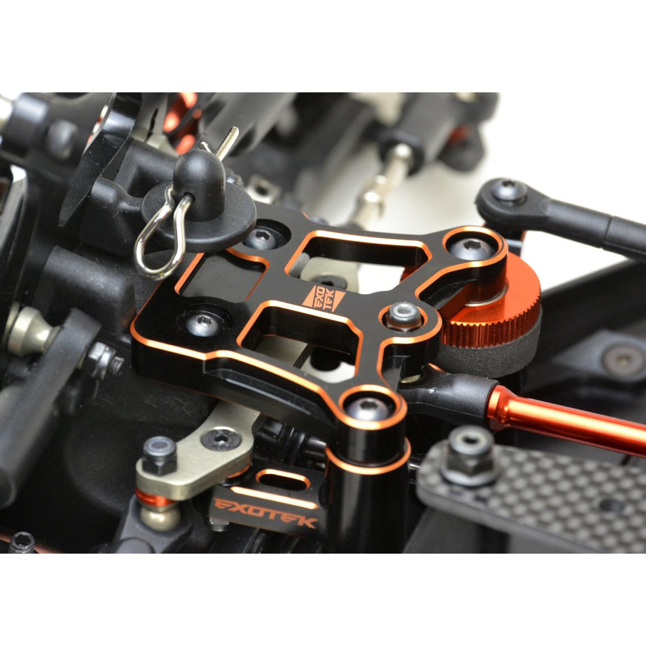 EXOTEK D819 E819 HD Steering Brace Plate, 7075 Black/Orange