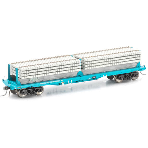 AUSCISION HO NDXF Sleeper Wagon with Concrete Sleepers, RSA Teal - 4 Car Pack