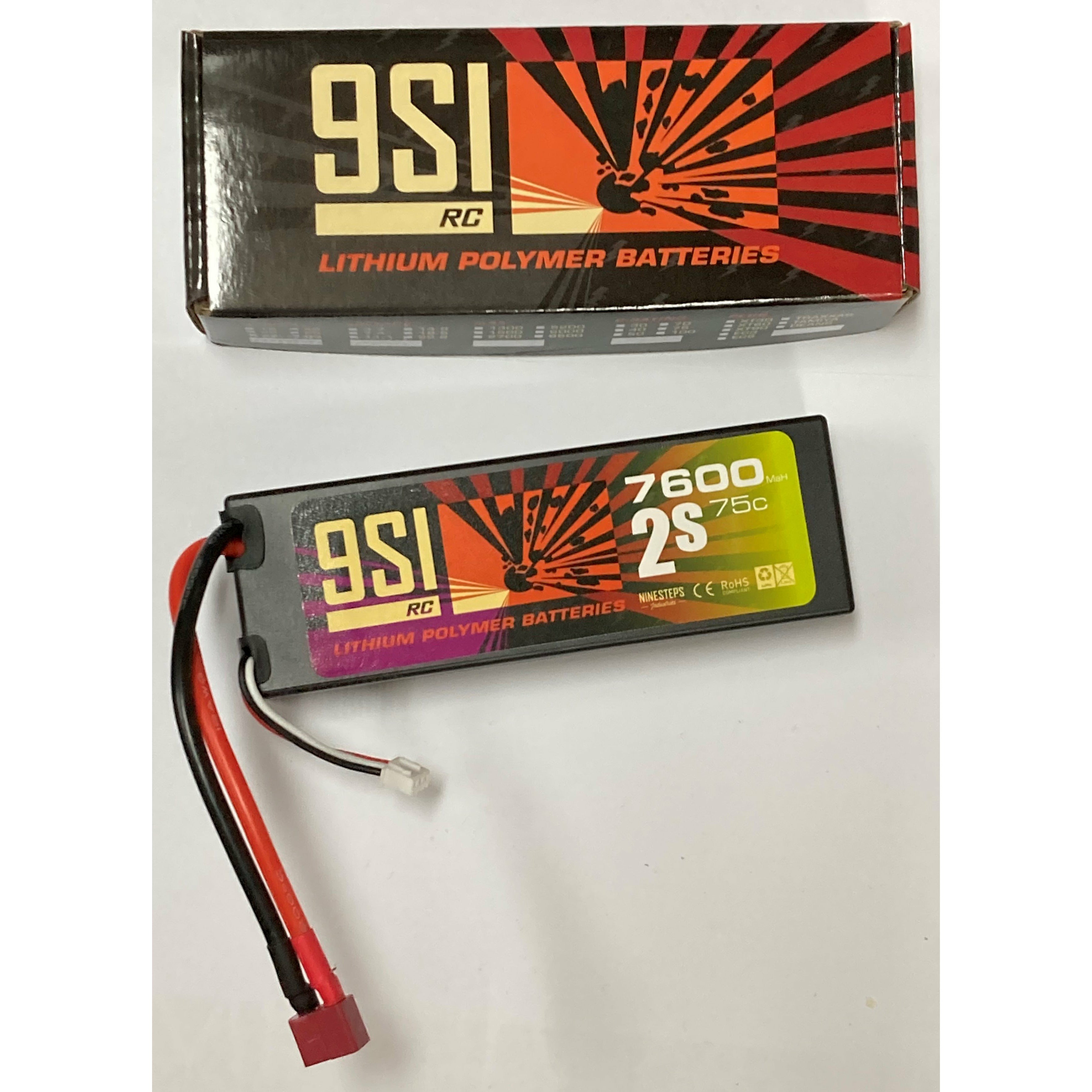 NINESTEPS 7600mAh 7.4V 75C 2 Cell LiPo Battery Hard Case (Deans Plug)