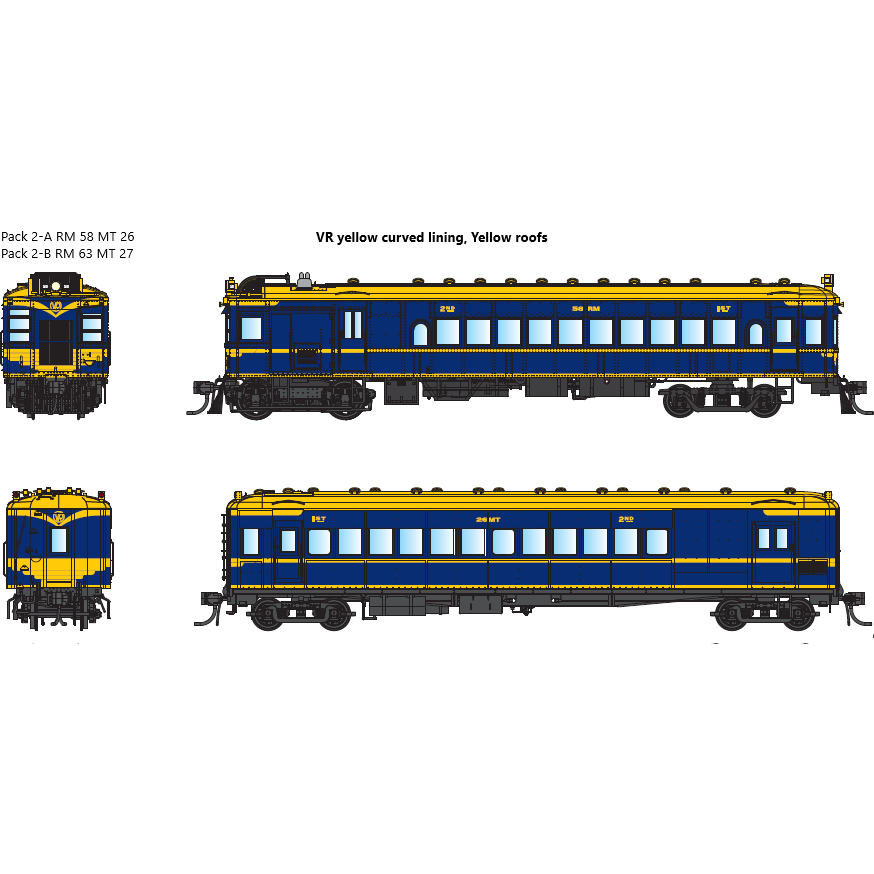 IDR HO VR Derm/MT Trailer Pack 2-A RM58 & MT26 1950s VR Yellow Curved Lining, Yellow Roofs