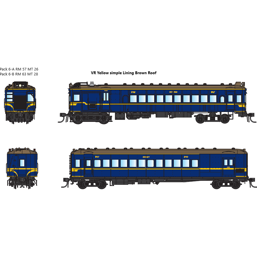 IDR HO VR Derm/MT Trailer Pack 6-A RM57 & MT26 1960s VR Yellow Simplified Lining, Brown Roofs