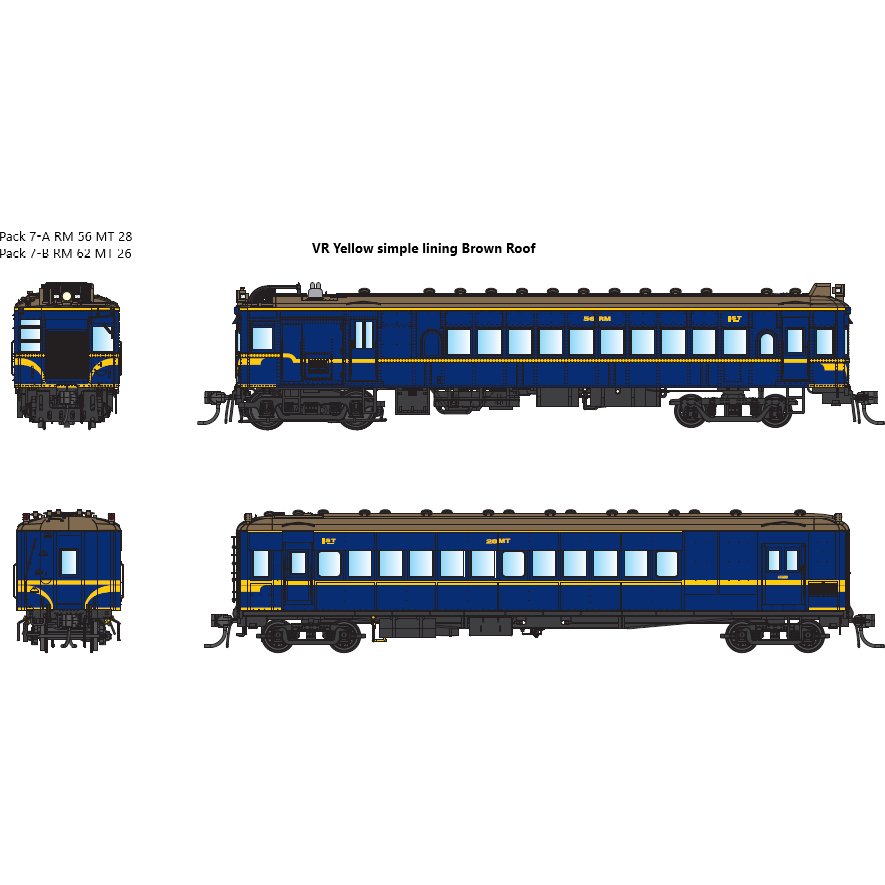 IDR HO VR Derm/MT Trailer Pack 7-A RM56 & MT28 1960s VR Yellow Simplified Lining, Brown Roofs DCC Sound