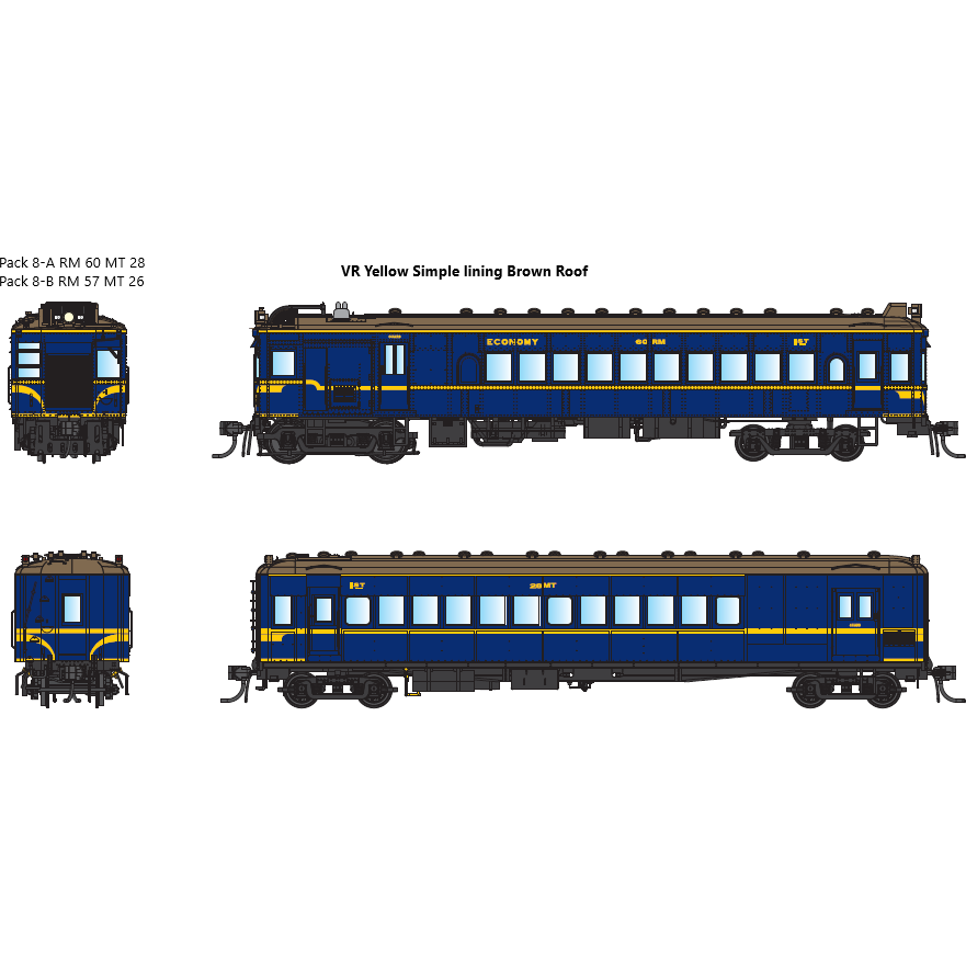 IDR HO VR Derm/MT Trailer Pack 8-A RM60 & MT28 1970s VR Yellow Simplified Lining, Brown Roofs