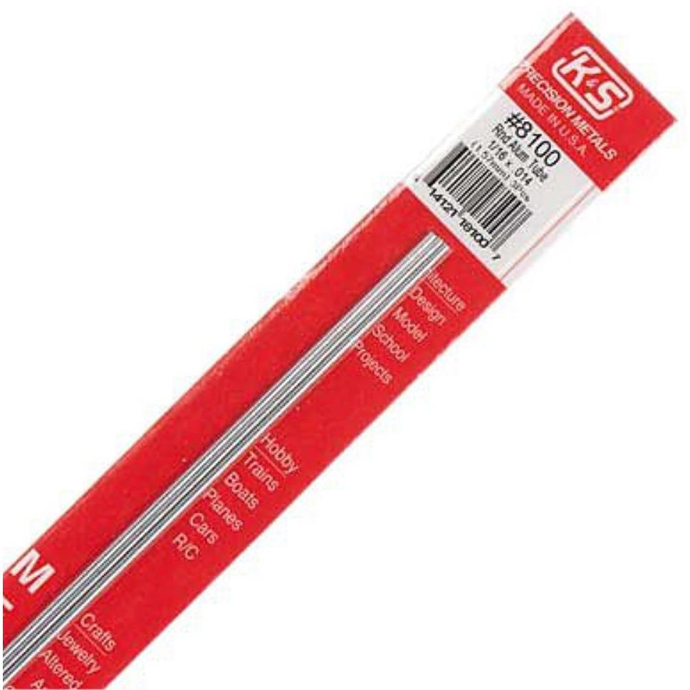 K&S Aluminium Tube 1/16in x .014 Wall - (3 Tubes per Card)