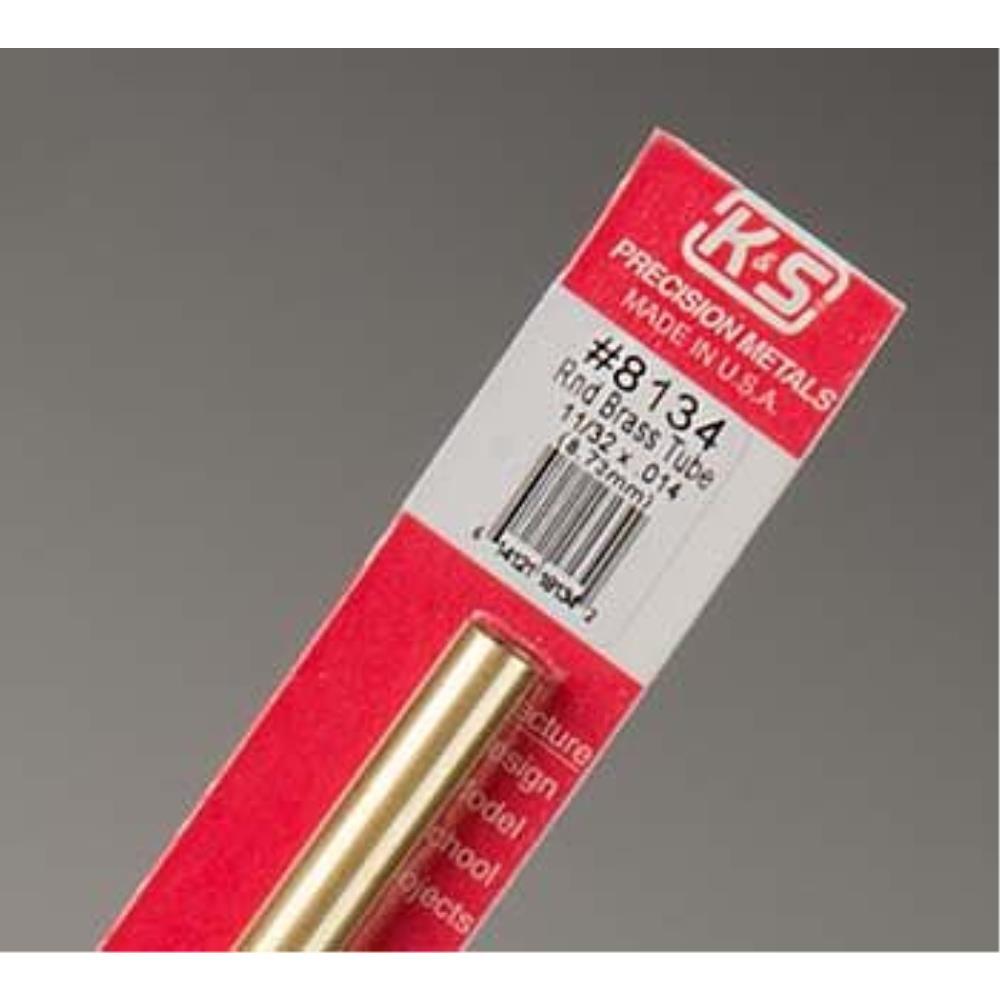 K&S Brass Tube 11/32in x .014 Wall (1 Tube per Card)