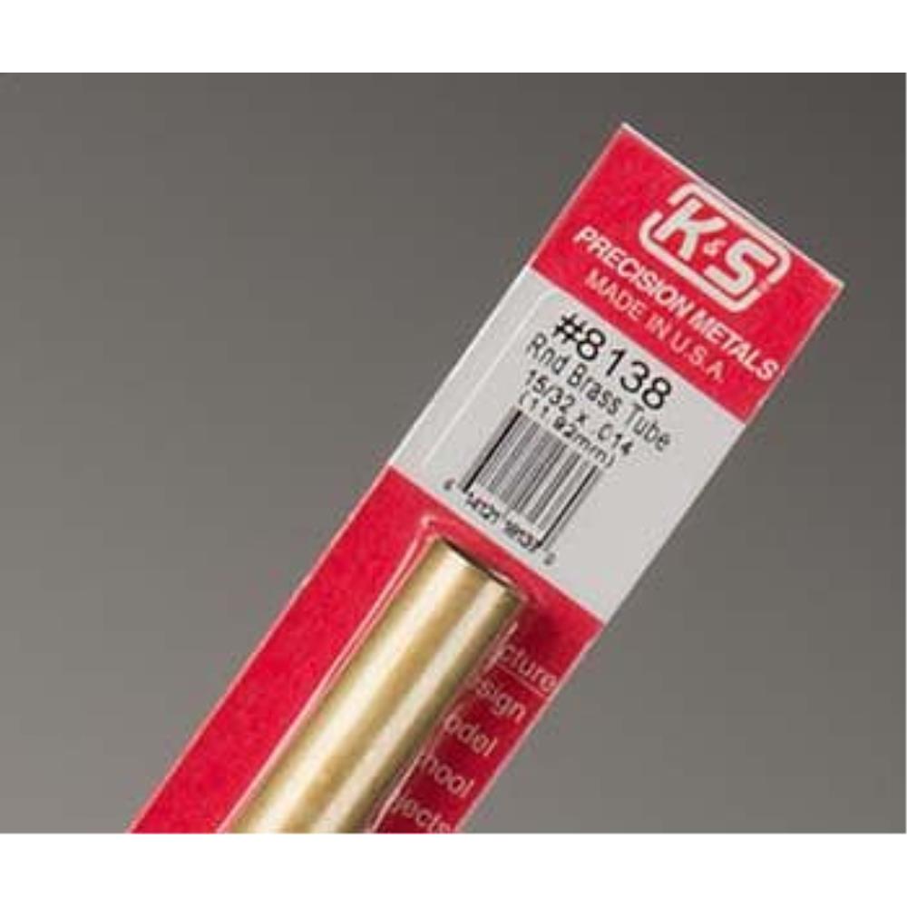 K&S Brass Tube 15/32in x .014 Wall (1 Tube per Card)