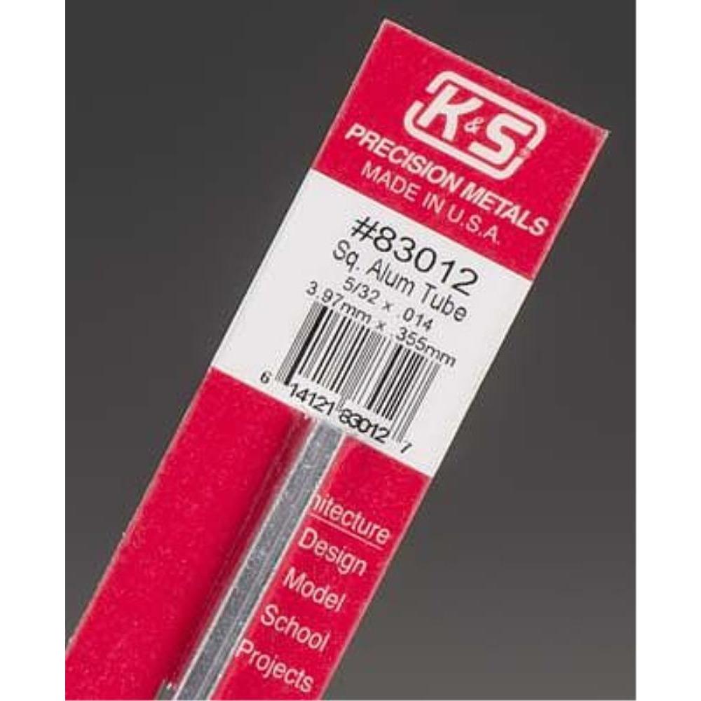 K&S Aluminium Square Tube 5/32in x .014 Wall (1 Tube per Card)