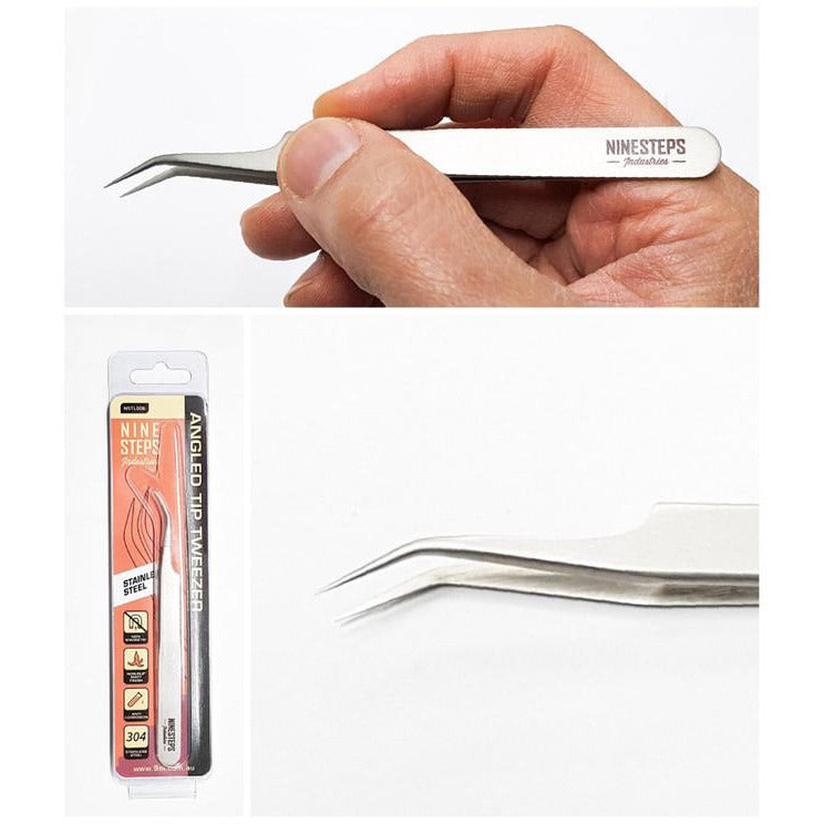 NINESTEPS Angled Fine Tip Stainless Steel Tweezer