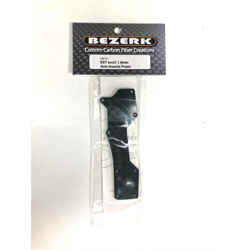 BEZERK Carbon Fibre E8T and D8T Evo3 1.0mm Arm Inserts Front