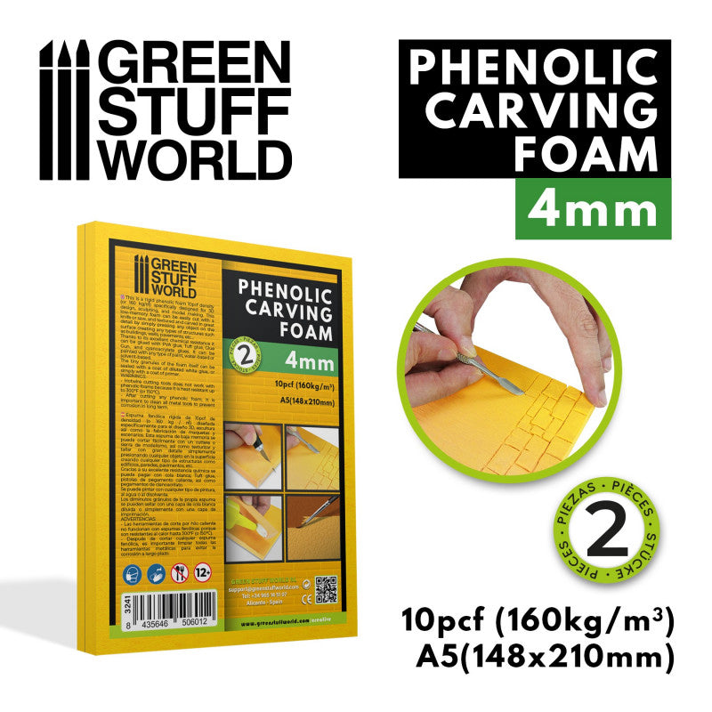 GREEN STUFF WORLD Phenolic Carving Foam 4mm - A5 size