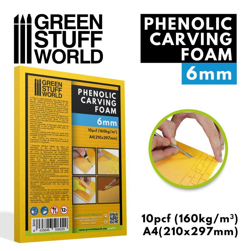 GREEN STUFF WORLD Phenolic Carving Foam 6mm - A4 size