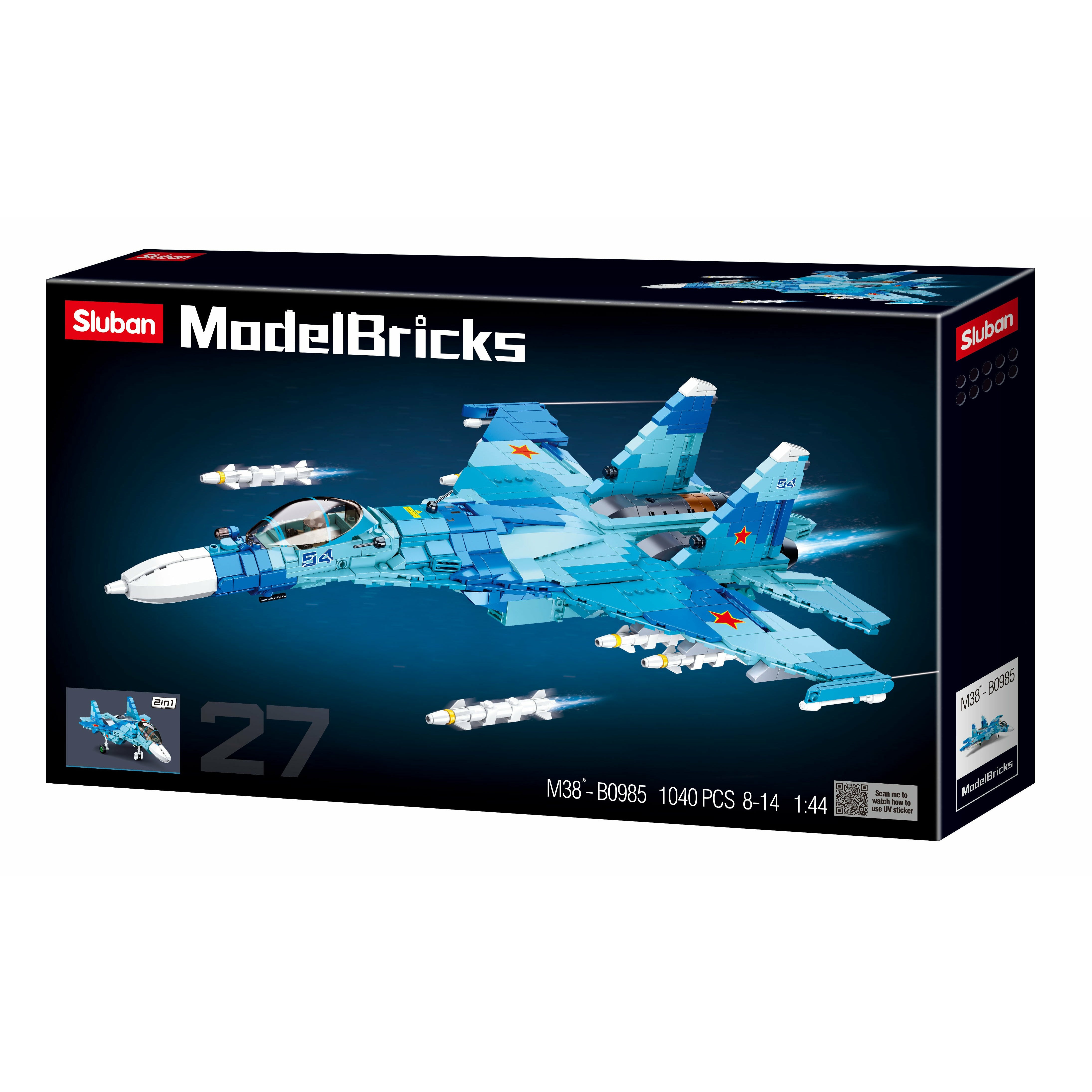 SLUBAN Model Bricks SU-27 Fighter 2 in 1 1040pcs