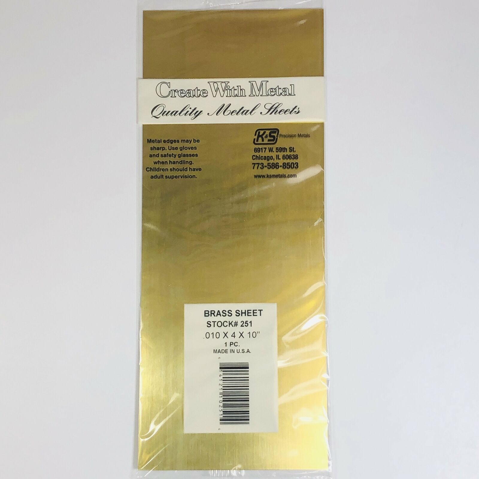 K&S Brass Sheet Metal .010in x 4 x 10" (1 Sheet)